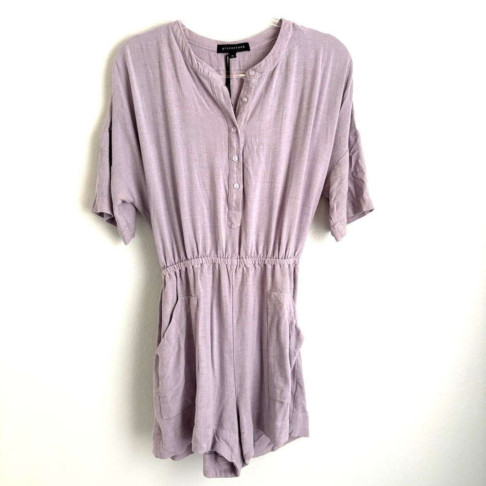 Gibsonlook | NWT Women’s Light Purple Lilac Belted Button Up Shorts Romper Sz XL